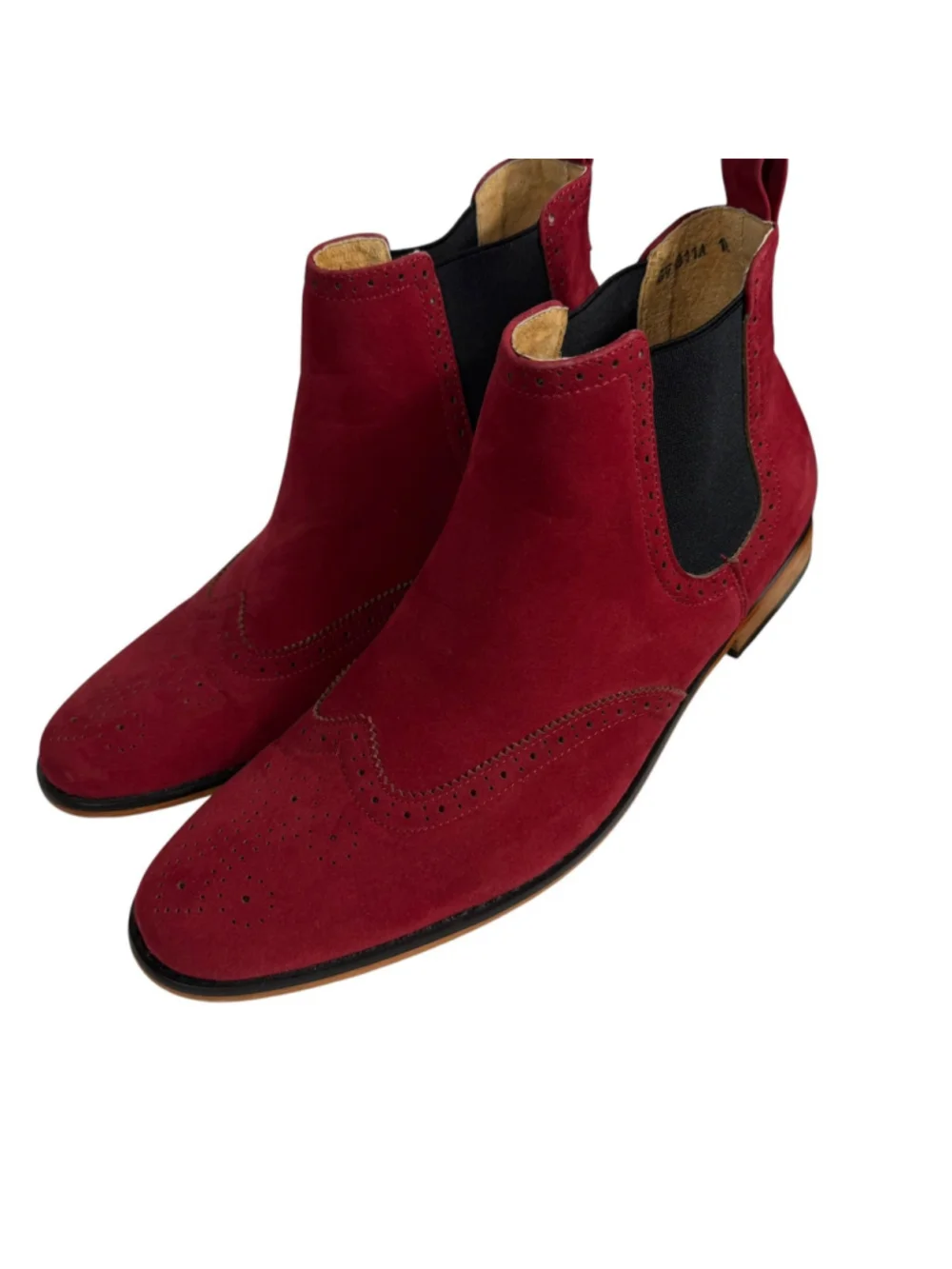 Gino Vitale Wingtip Chelsea Boots Red Leather Round Toe Slip On Formal Men's 10
